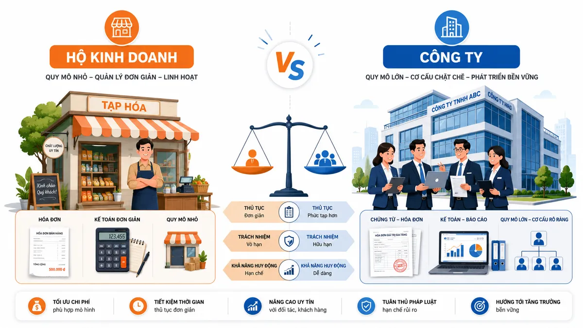 Hộ kinh doanh và công ty khác nhau như thế nào